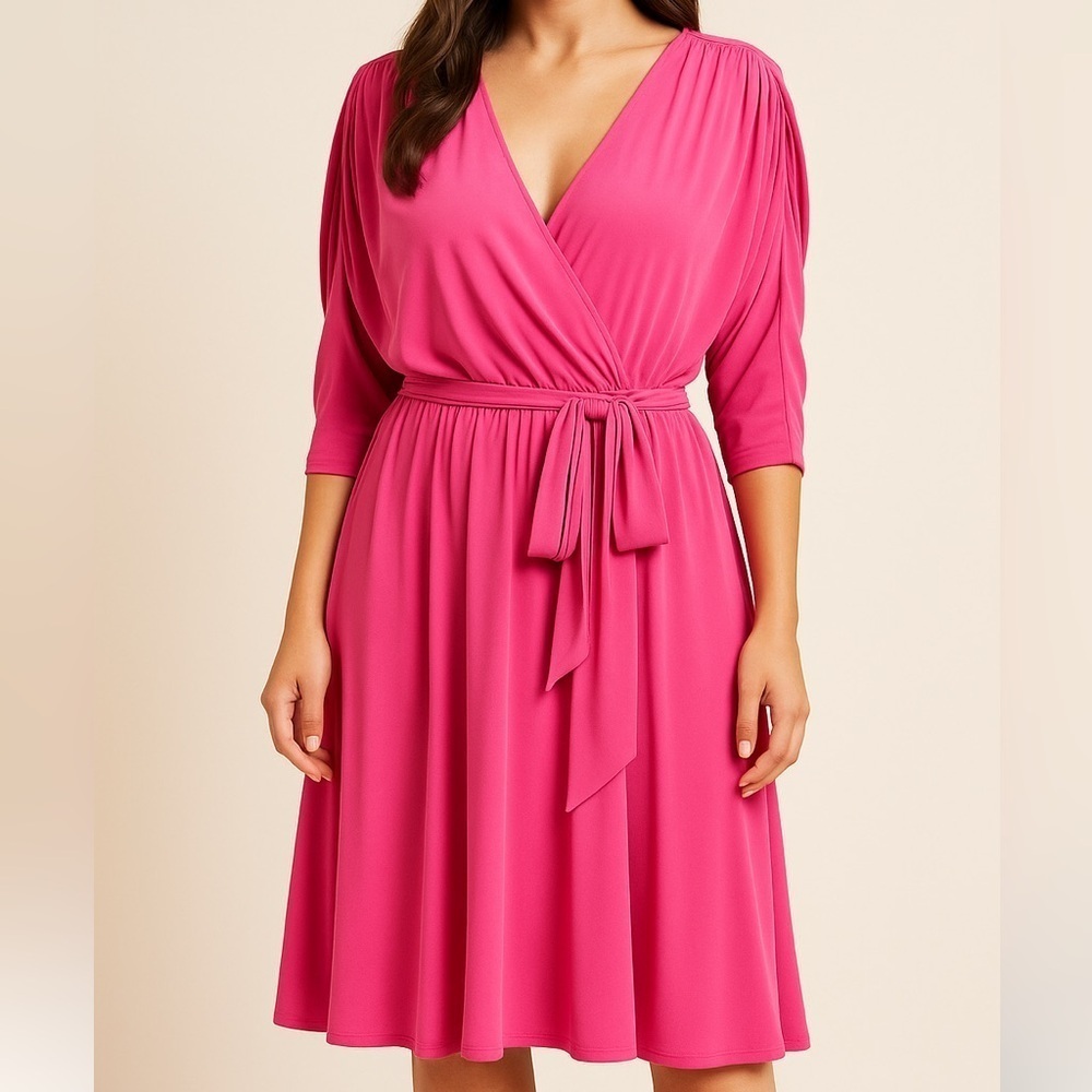 Eliza J Wrap Dress 6 NWT Pink Comfy Colorful Tie Waist Draped Soft & Stretchy